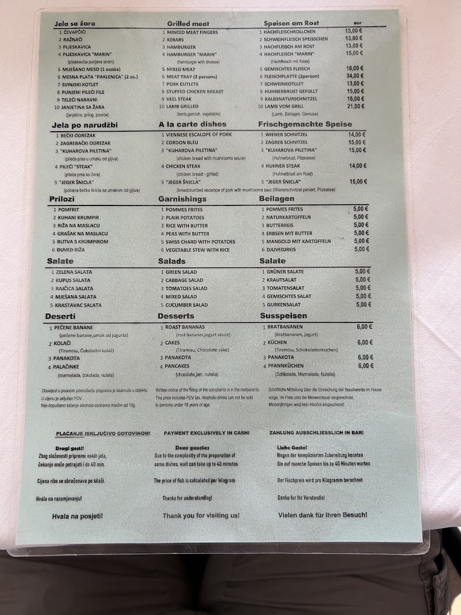 Restaurant Marin Menu - Image 1