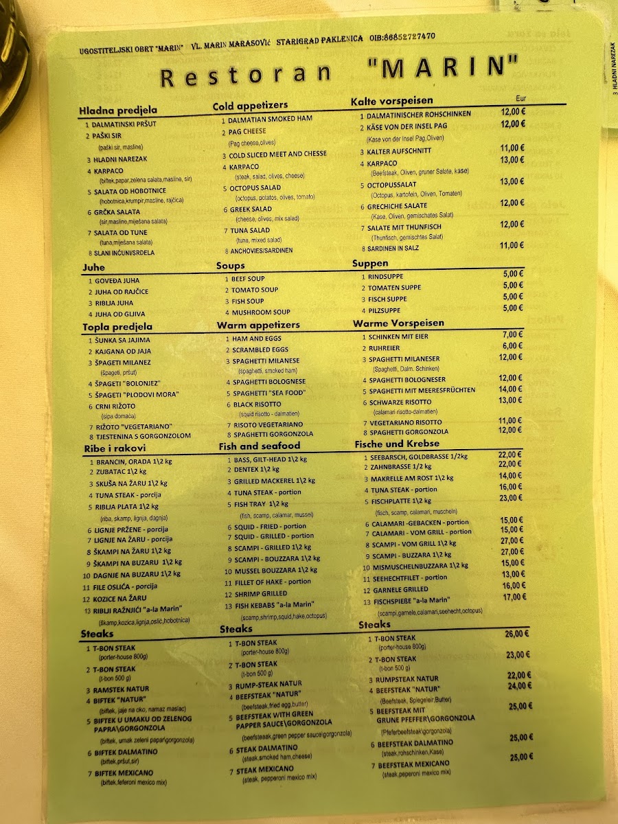 Restaurant Marin Menu - Image 2